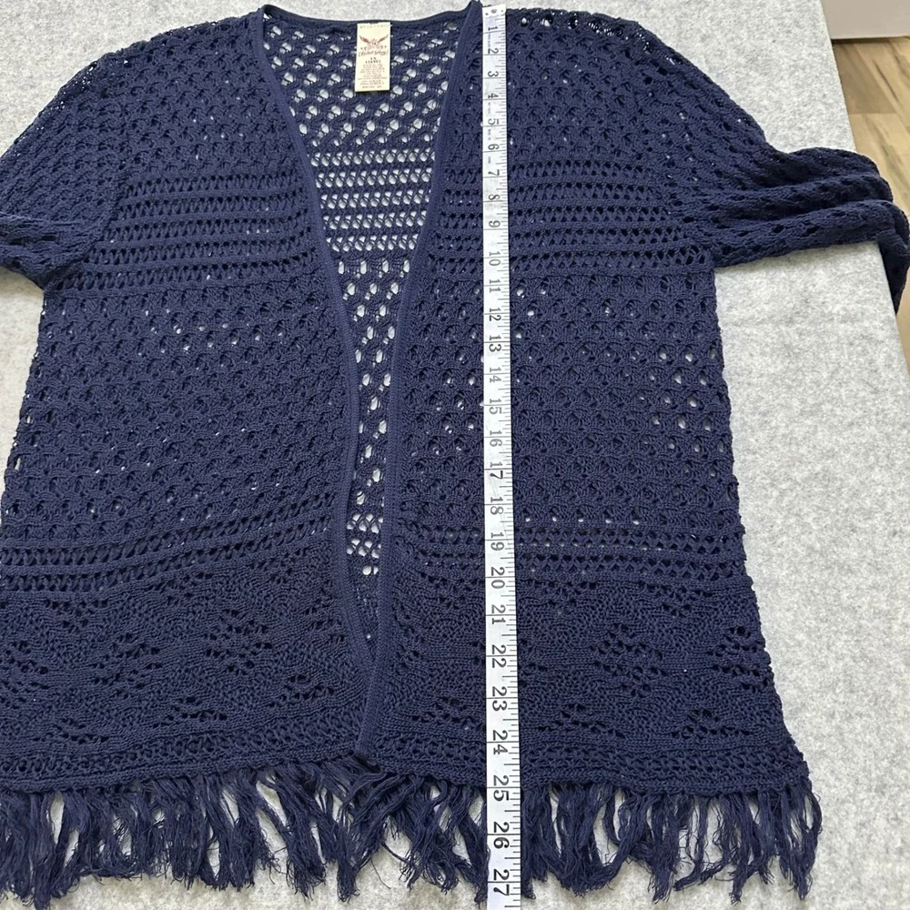 Faded Glory Blue Crochet Knit‎ Fringe Cardigan Size 1X 16W Boho Coastal Festival